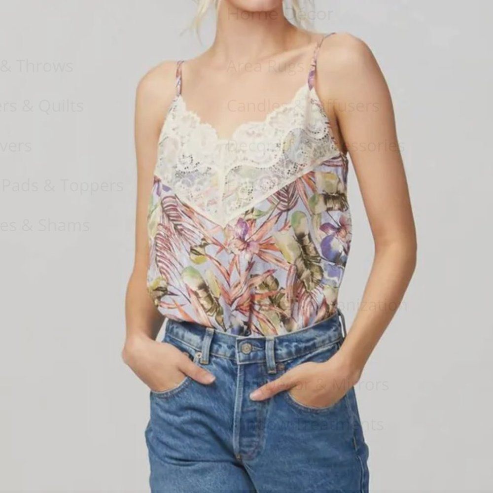ALLEN SCHWARTZ Anabella Sky Cami Peach Salmon Lace Spaghetti Strap Blouse Top XS